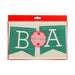 Back-to-school themed pouch with 'BOA' letters and red apple graphic on a white background
