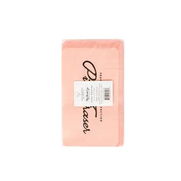 Pink soap bar with a label on a white background