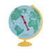 Globe with text prompts on a white background
