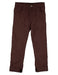 A pair of dark brown cropped pants with a button closure and belt loops, shown flat against a white background.