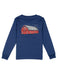 Royal blue long sleeve tee with a red barn  design on the back with Propertly Tied on the roof
