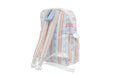 Backpack with baseball striped pattern on a white background