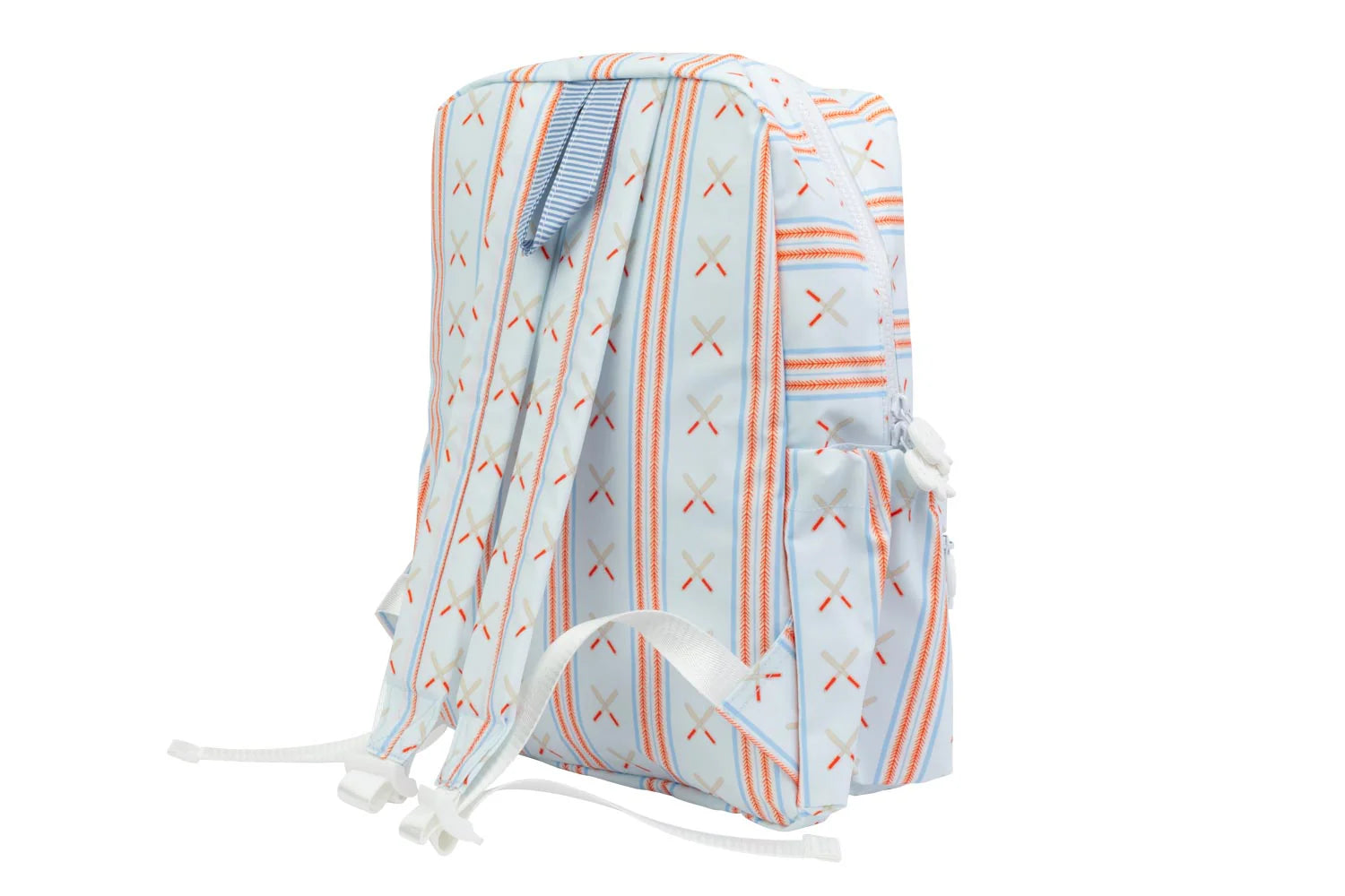 Backpack with a baseball pattern on a white background