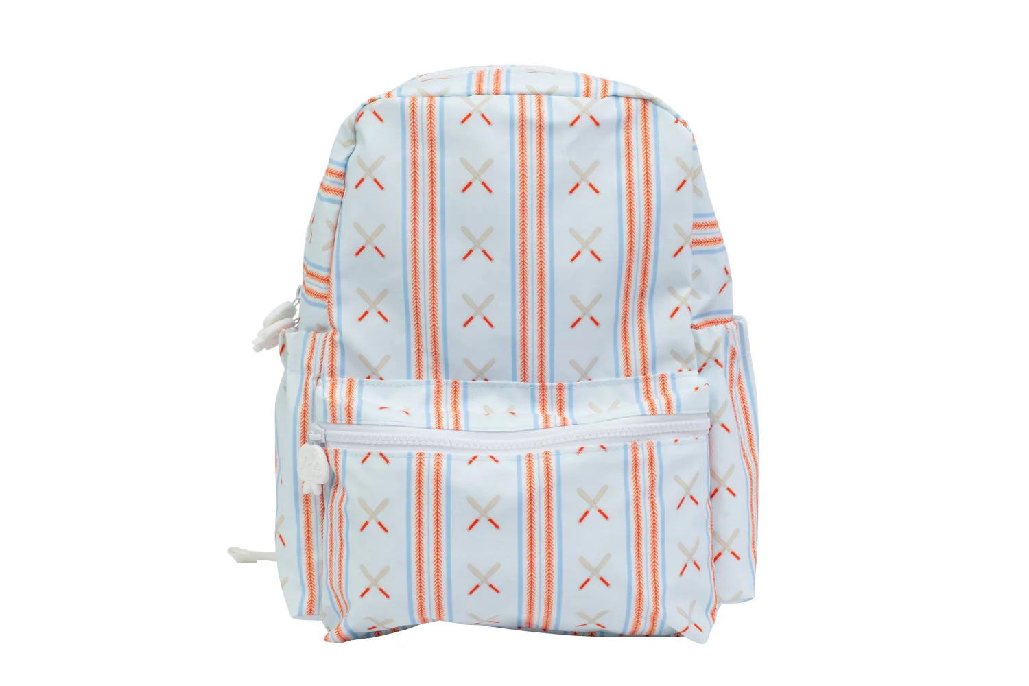 Backpack with baseball  striped pattern on a white background