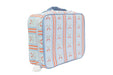 Lunchbox with a baseball pattern on a white background