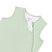 Light green baby sleep bag with a zipper on a white background