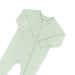 Light green baby onesie with a zipper on a white background