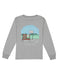 Heather grey long sleeve tee with an outdoor basketball hoop design on the back