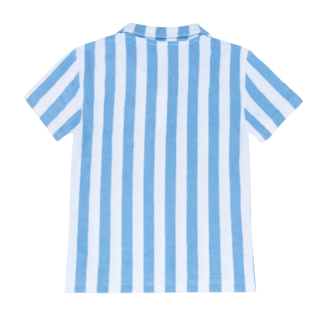 Blue and white striped shirt on a white background