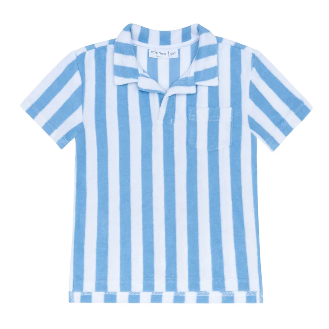 Blue and white striped shirt on a white background