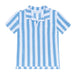 Blue and white striped shirt on a white background