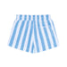 Blue and white striped shorts on a white background