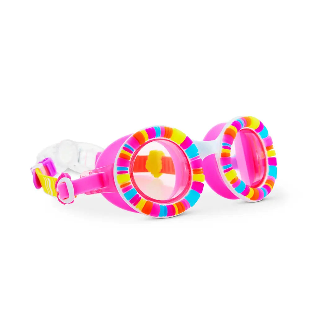 Colorful swim goggles on a white background