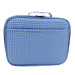 Blue and white checkered lunchbox on a white background