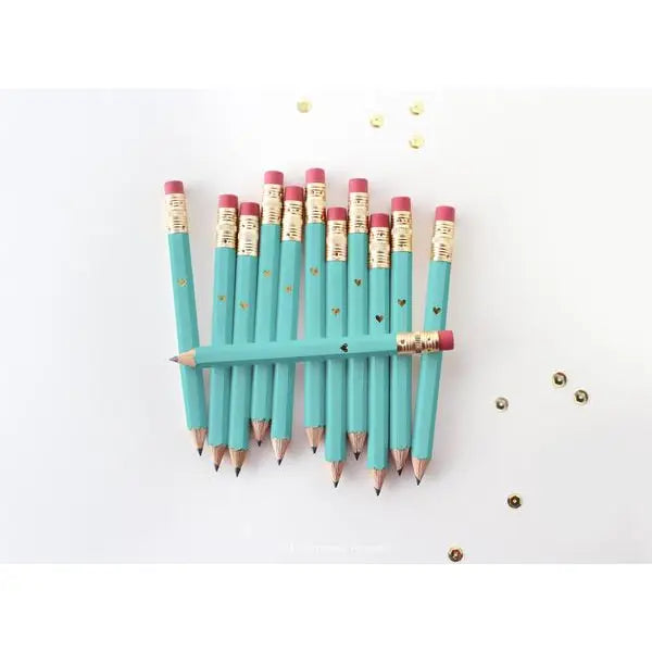 Mini Pencils - Gold Heart/Teal