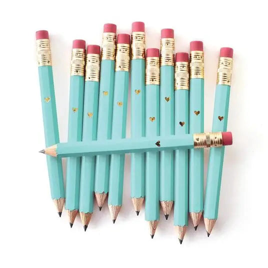 Mini Pencils - Gold Heart/Teal