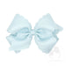Light blue bow with lace details on a white background