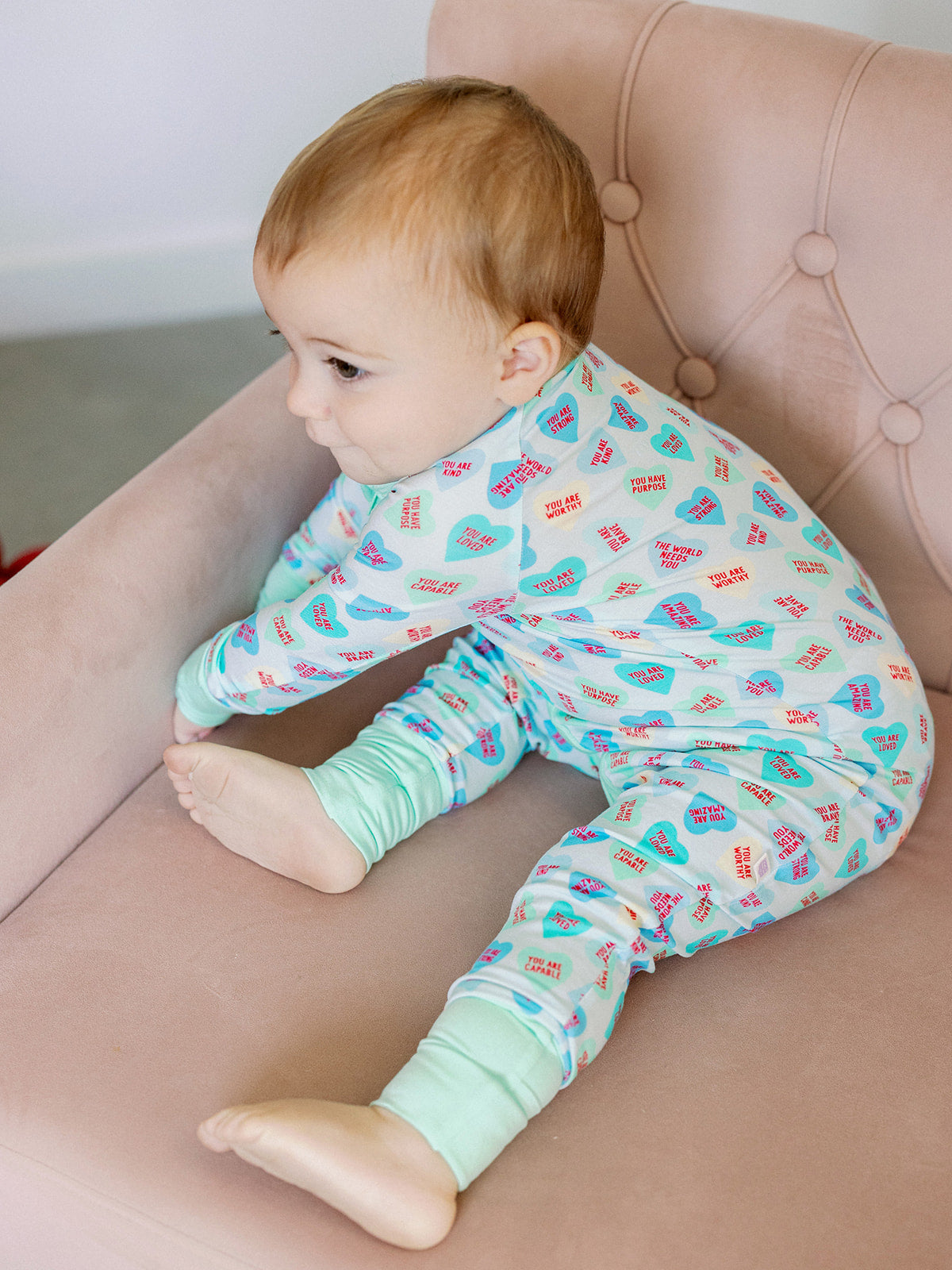 Zippered Romper - Blue Convo Hearts