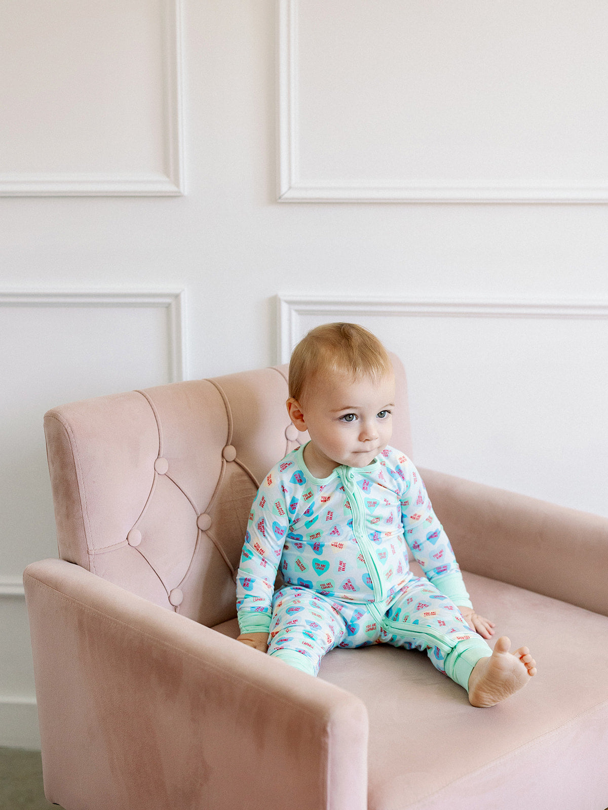 Zippered Romper - Blue Convo Hearts