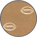 A circular fabric sample with a brown textured background featuring two white chalk-style football illustrations, shown on a plain white background.