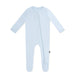 Light blue baby onesie with a zipper on a white background