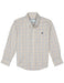 Properly Tied boys tan and blue plaid long sleeve button down shirt with a classic collar button front and small chest logo