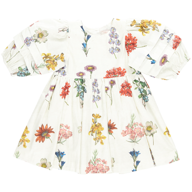ivory 3/4 balloon sleeve dress with colorful botanicals print