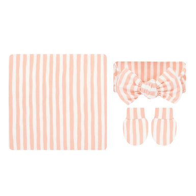 Baby accessories with orange striped pattern on a white background