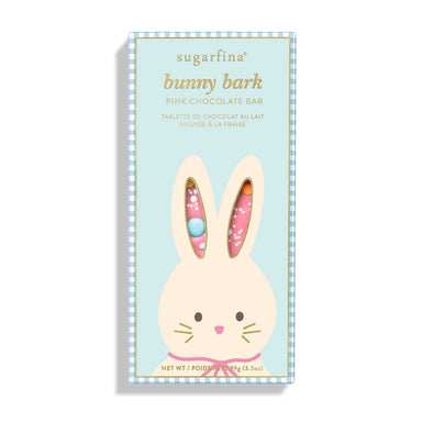 Sugarfina bunny bark chocolate bar packaging on a white background