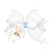 Large white bow with a small embroidered bunny on a white background