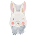Cushion shaped like a rabbit with a bow tie on a white background
