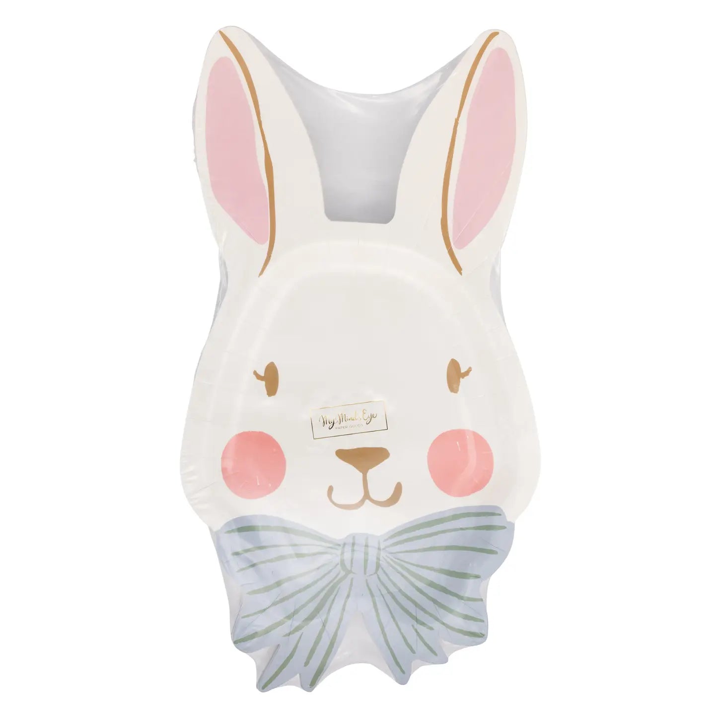 Cushion shaped like a rabbit with a bow tie on a white background