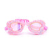 Pink heart-shaped sunglasses with glittery frame on a white background