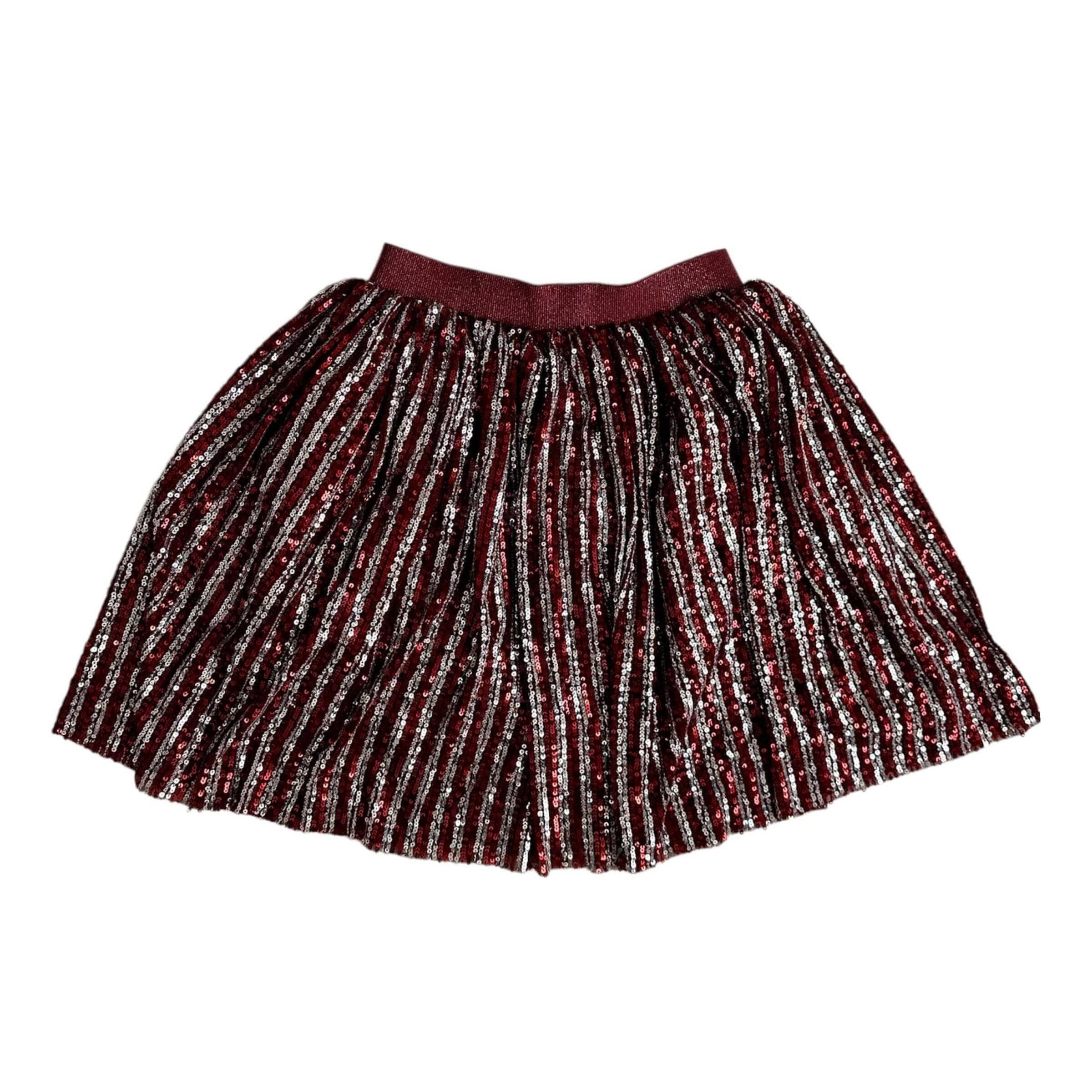 pink and silver candy cane sequin striped skirt with elastic waistband