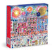Jigsaw puzzle box with colorful illustration of a town square and fireworks