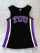 Black sleeveless top with purple accents and 'TCU' logo on a light background
