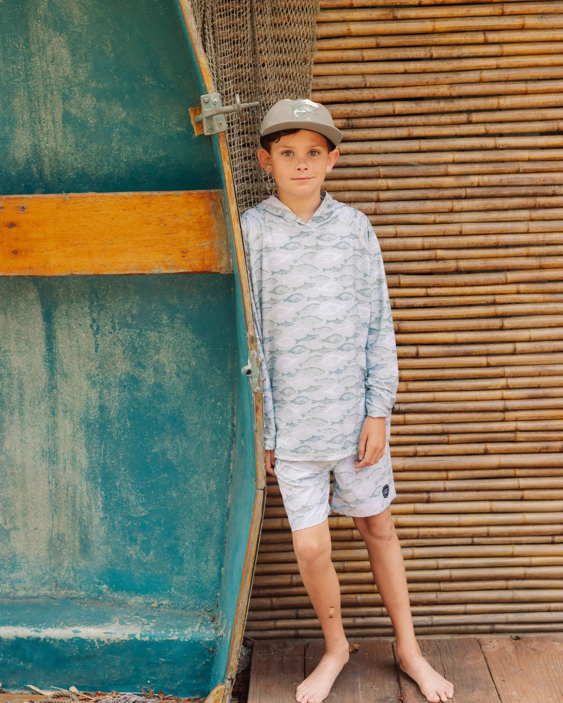 Classic boy boardshort with fish pattern