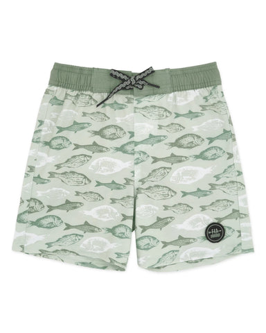 Classic boy boardshort with fish pattern
