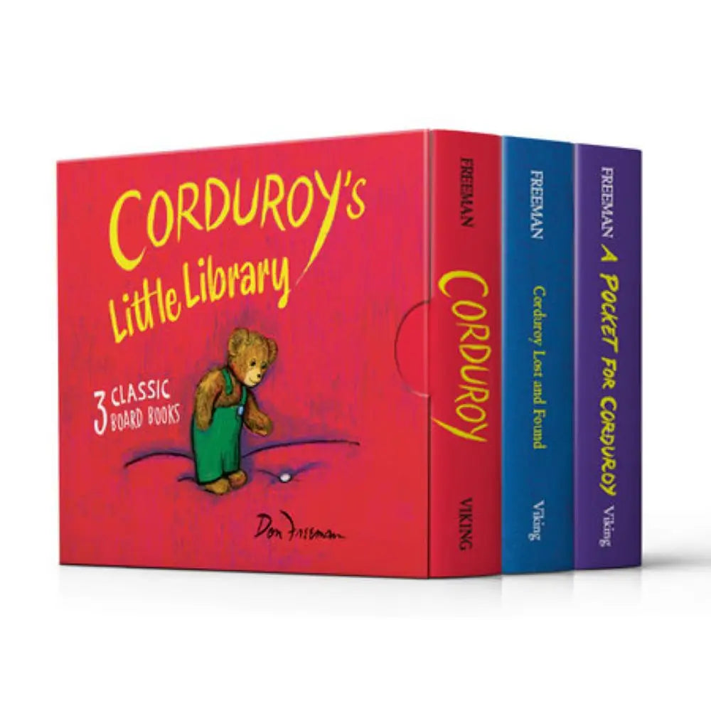 Box set of 'Corduroy's Little Library' with a red cover featuring a bear illustration.