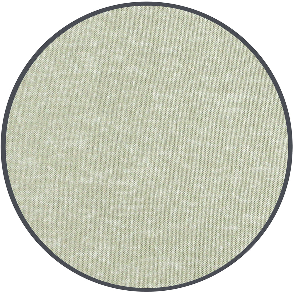 A circular fabric swatch with a textured, heathered light sage green surface and a contrasting dark charcoal gray border, shown against a plain white background.