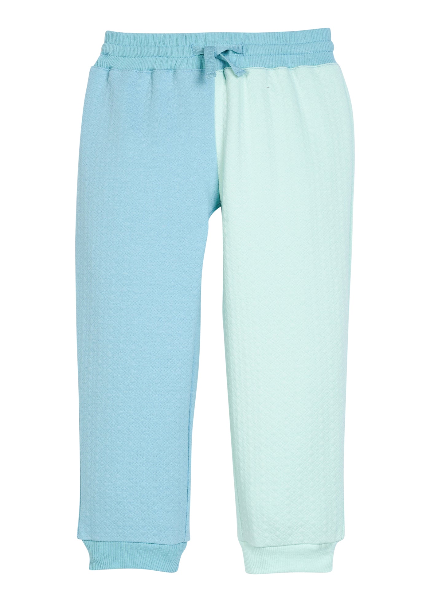 Light blue and mint green jogger pants on a white background