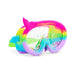 Colorful mermaid-themed goggles with a tail on a white background