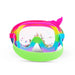 Colorful diving mask with a whale fin design on a white background