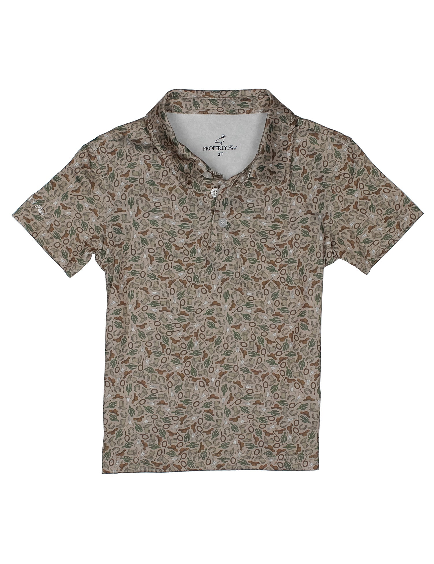 Cowboy patterned polo shirt on a white background