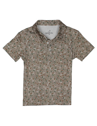 Cowboy patterned polo shirt on a white background