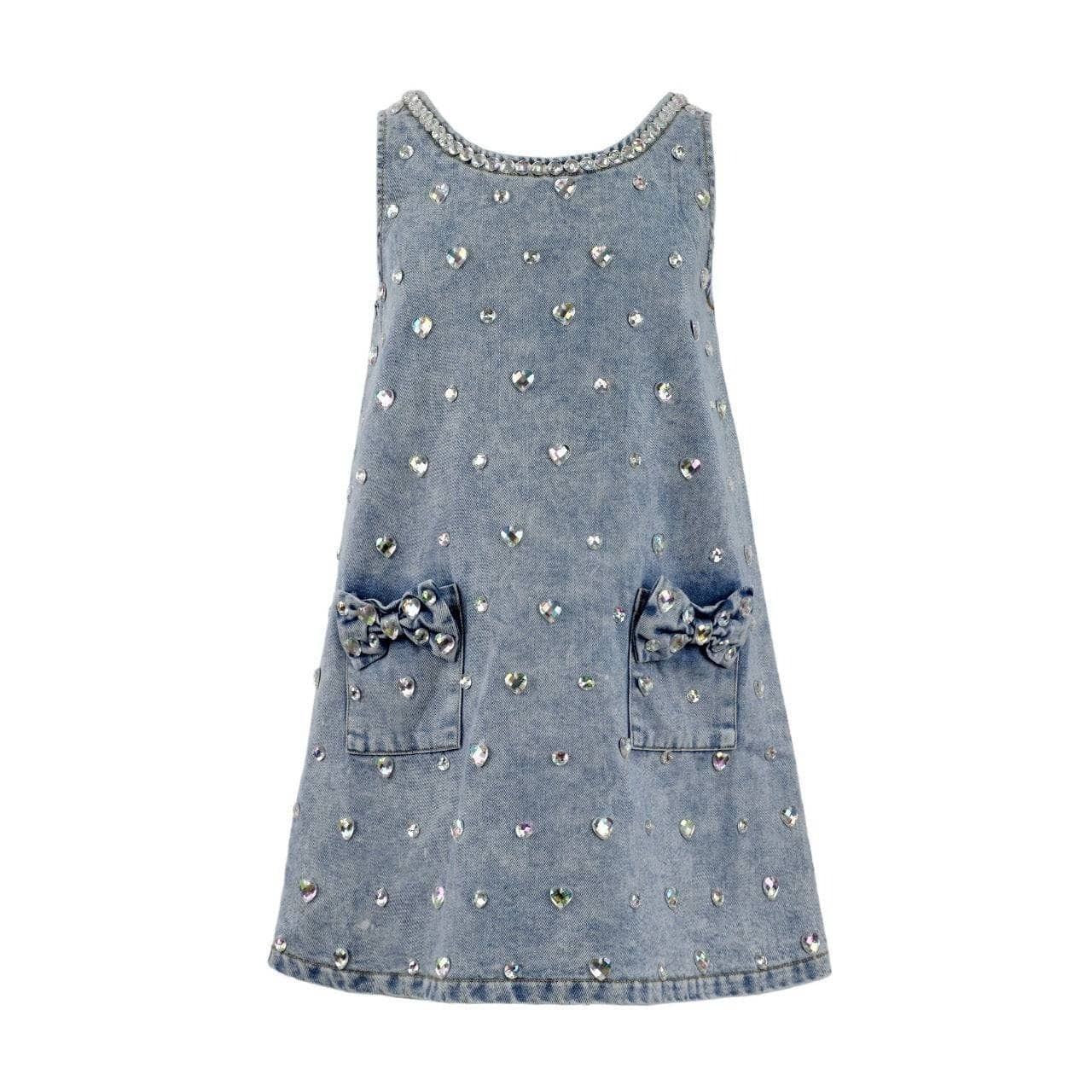Dress - Crystal Heart Denim Bow