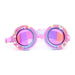 Purple swim goggles with floral decorations on a white background