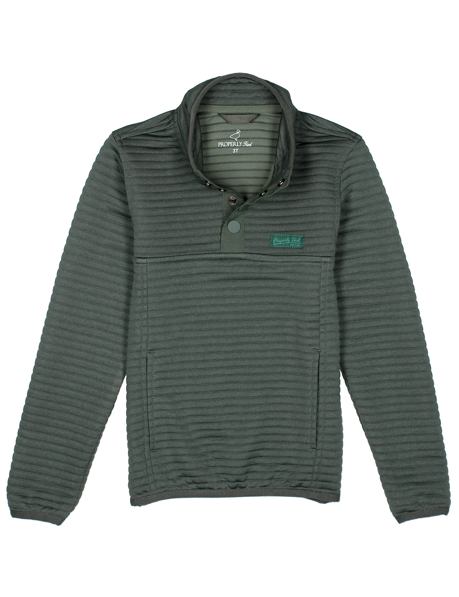 Green hooded pullover with a brand logo on a white background