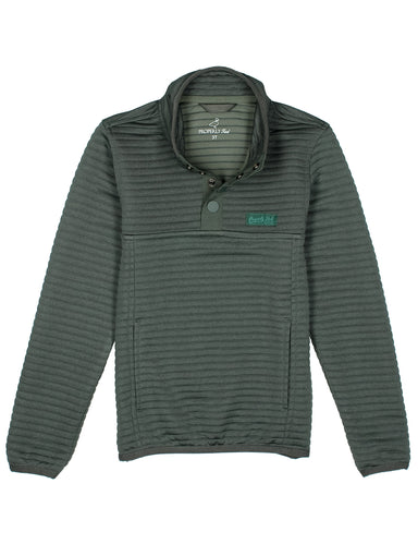 Green hooded pullover with a brand logo on a white background
