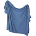A draped slate blue top or cover-up with short sleeves and a loose, flowing silhouette, shown against a plain white background.